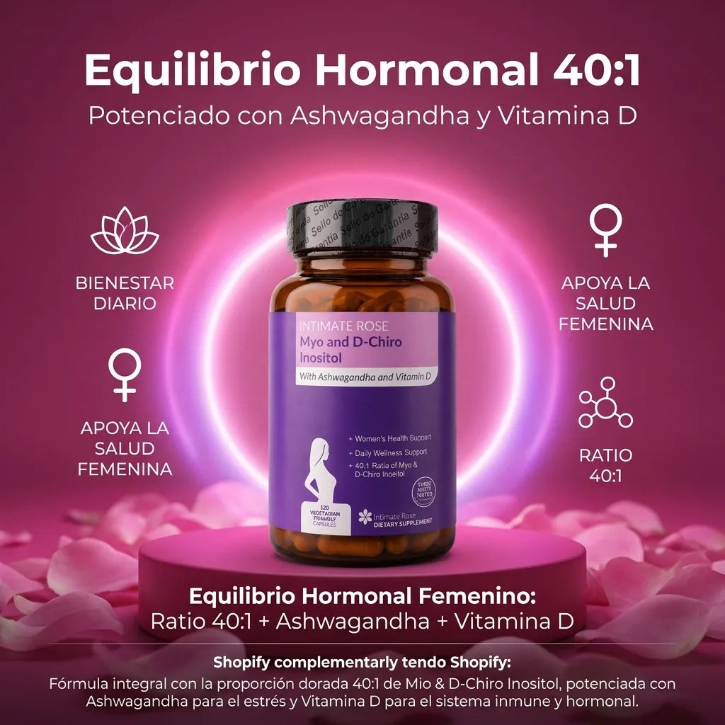 MYO & D-CHIRO INOSITOL INTIMATE ROSE — Ratio 40:1 + Ashwagandha + Vitamina D | 120 Cápsulas Vegetarianas