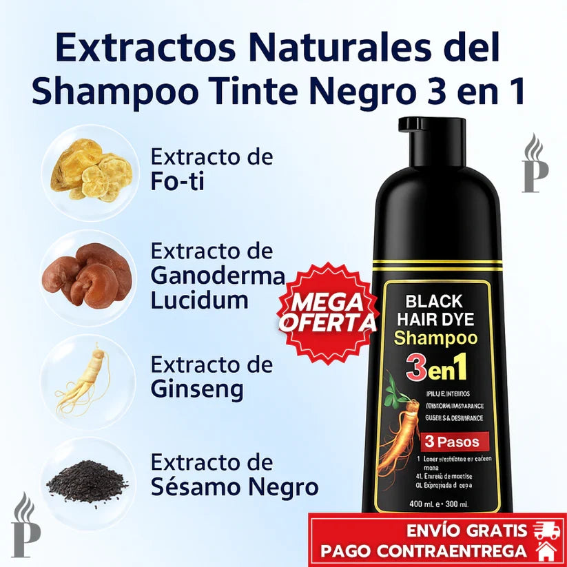 X Oferta Especial 3x1: Black Hair Dye™ - Shampoo Tinte Nutritivo Anti-Canas de Efecto Inmediato