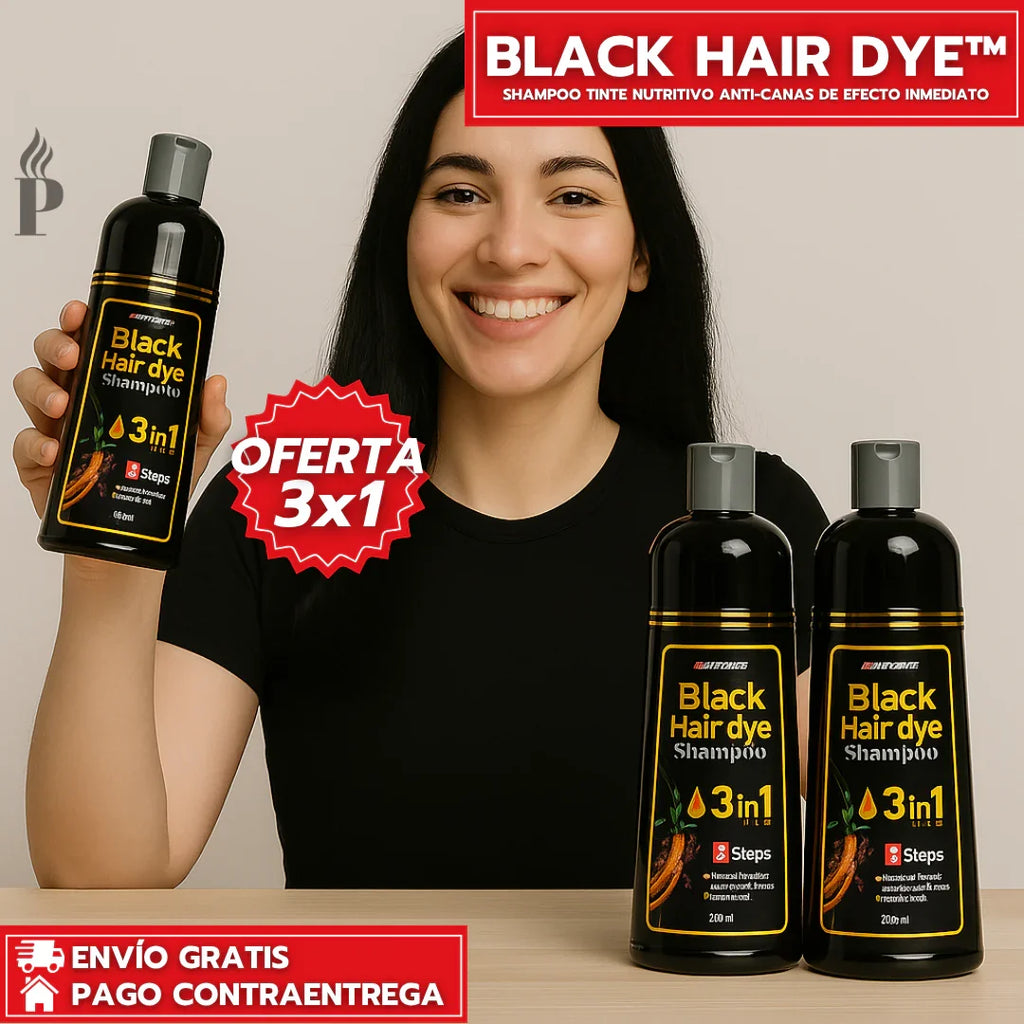 X Oferta Especial 3x1: Black Hair Dye™ - Shampoo Tinte Nutritivo Anti-Canas de Efecto Inmediato